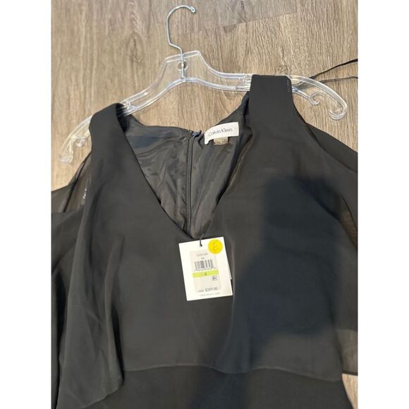 Calvin Klein Cold Shoulder Chiffon Formal Gown |Elegant Black Evening Dress Sz 4 - Picture 4 of 7